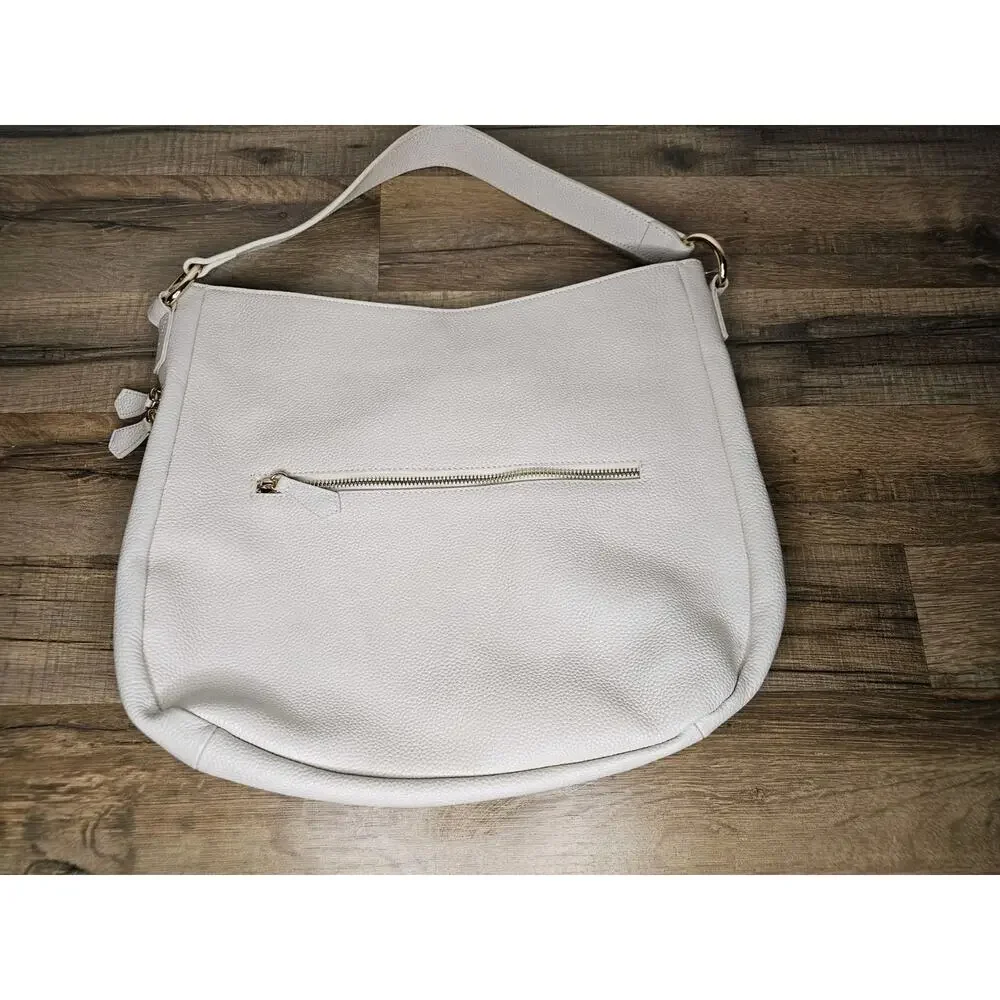 Laggo Leather Shoulder Bag Hobo Cream‎ White Expandable
